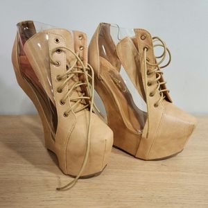 Privileged Jovana Tan Cutout Lace-Up Heelless Platforms